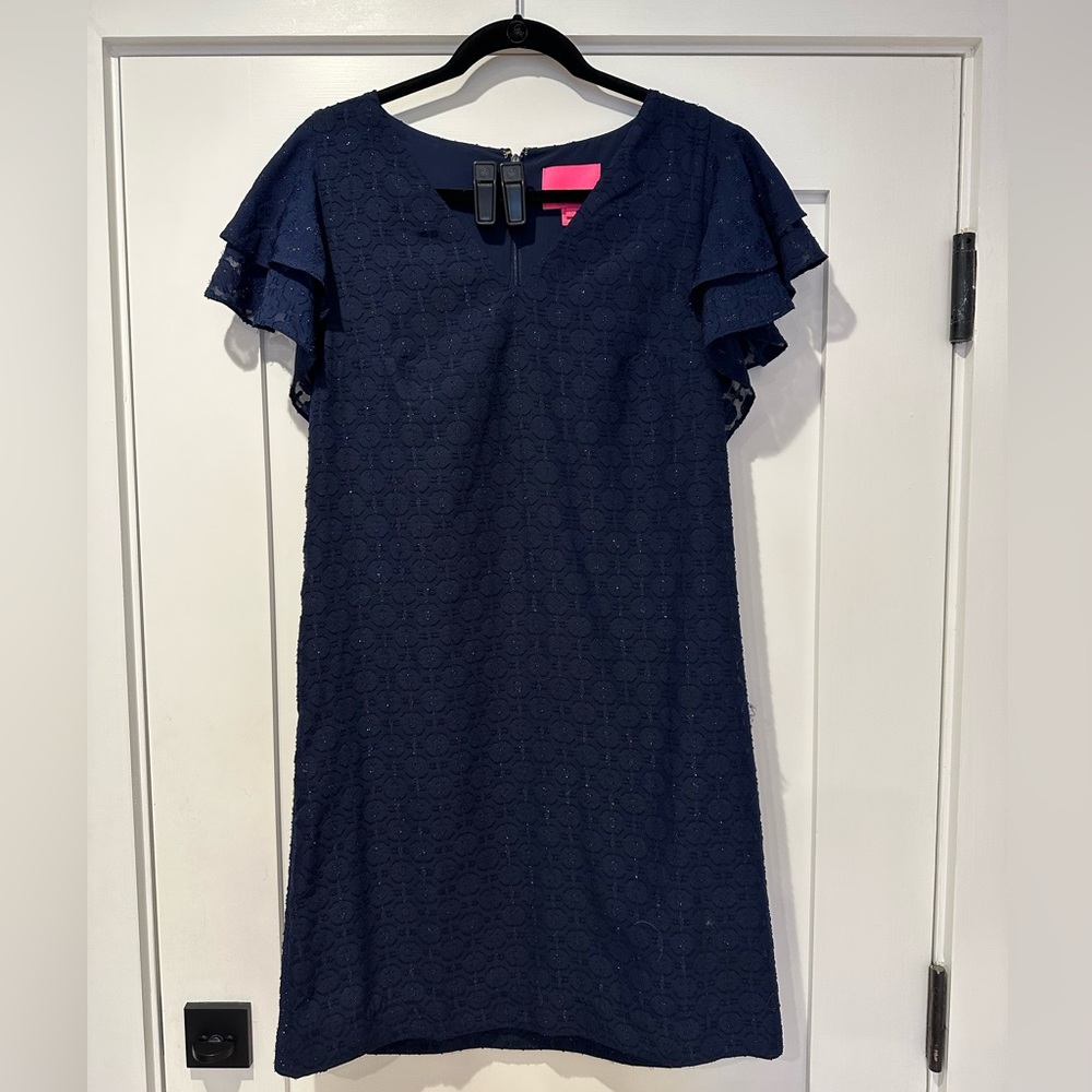 Lilly Pulitzer Navy Eyelet Flutter Sleeve Shift Dress